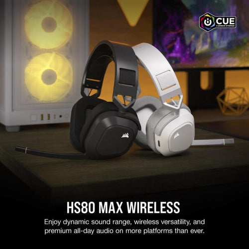 CORSAIR HS80 MAX WIRELESS Premium Gaming Headset with Bluetooth Spatial Audio Dolby Atmos- GREY