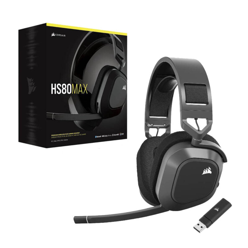 CORSAIR HS80 MAX WIRELESS Premium Gaming Headset with Bluetooth Spatial Audio Dolby Atmos- GREY