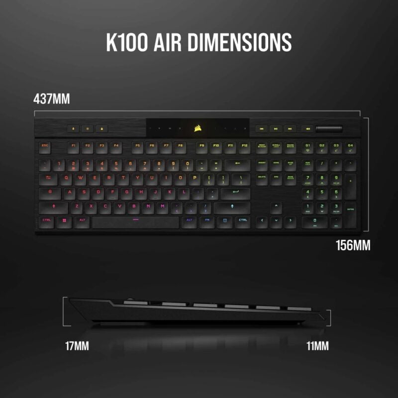 CORSAIR K100 AIR WIRELESS RGB Ultra-Thin Mechanical Gaming Keyboard – CHERRY MX ULTRA LOW PROFILE TACTILE